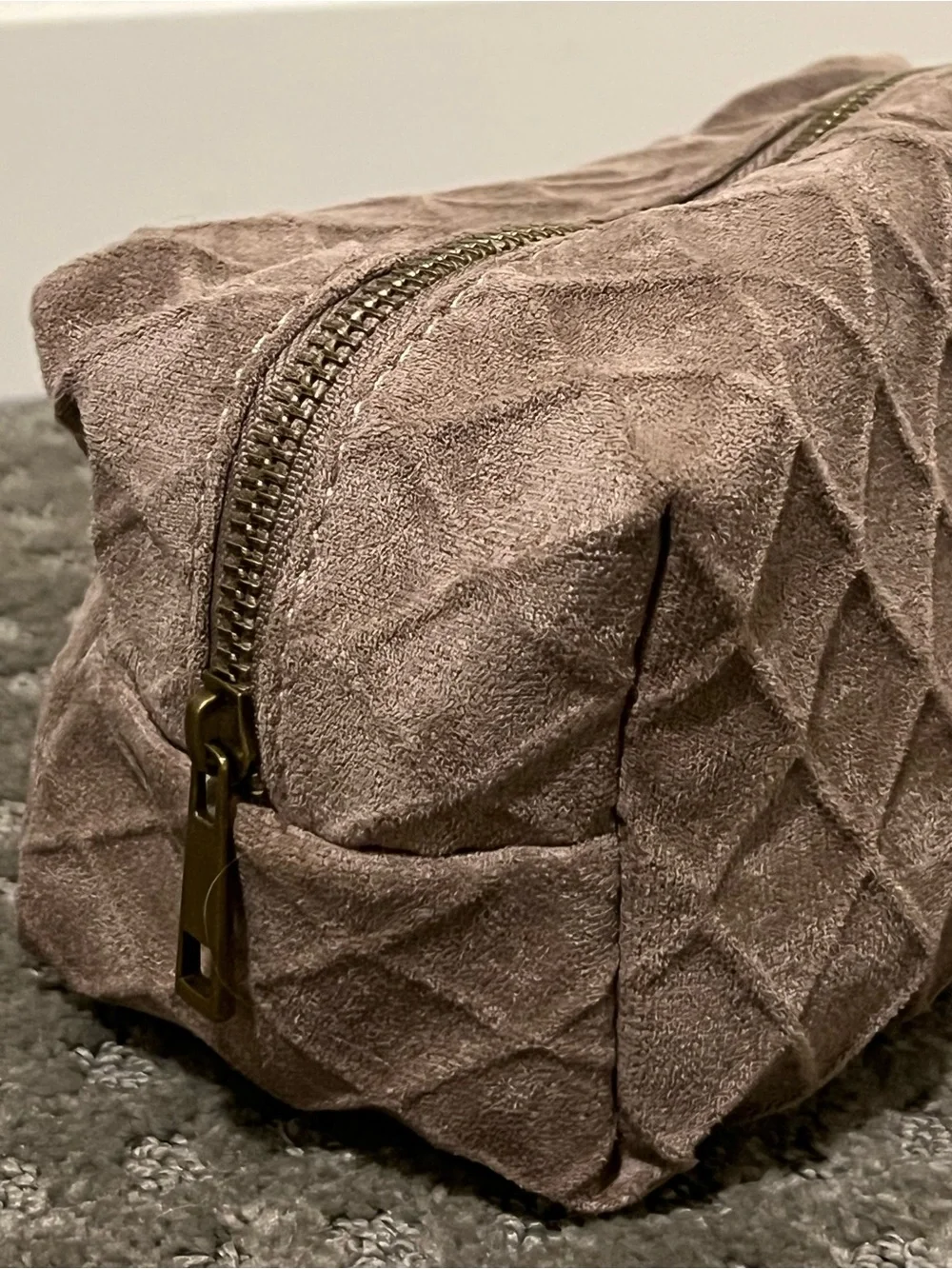 Quilted Velvet Cosmetic Pouch - Taupe
